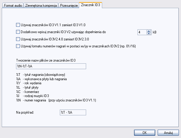 Opcje kompresji / Znacznik ID3